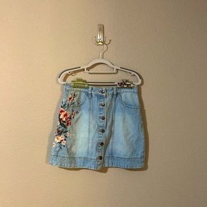 pacsun denim mini skirt with floral embroidery